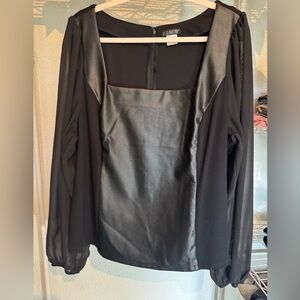 VENUS XL faux leather and sheer Blouse